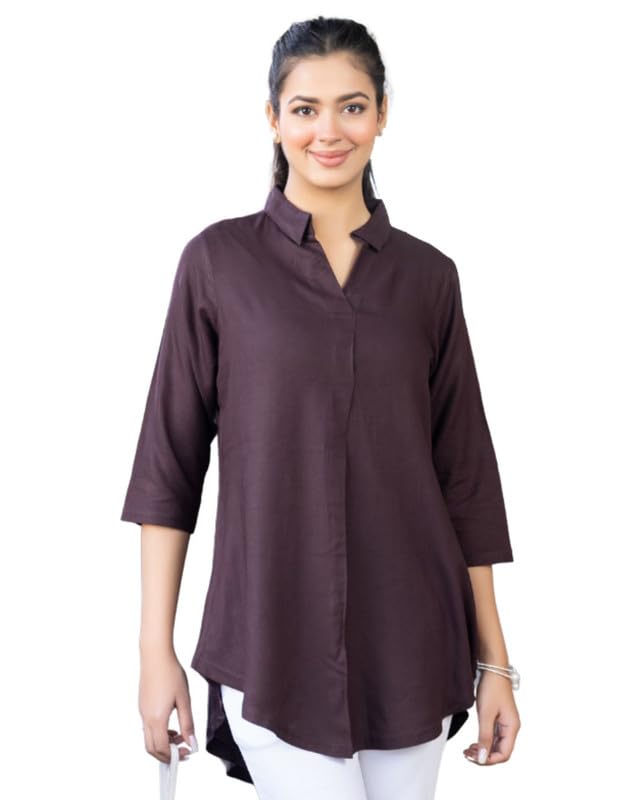 Image of Mlada Rayon Flare Top for Women | 3 /4th Sleeve Regular Fit and Flare Top | Women Office Tops Tunic | Western Long Shirt Top for Women | Shirt Collar Top for Women | Rayon Tunic Tops for Women Western