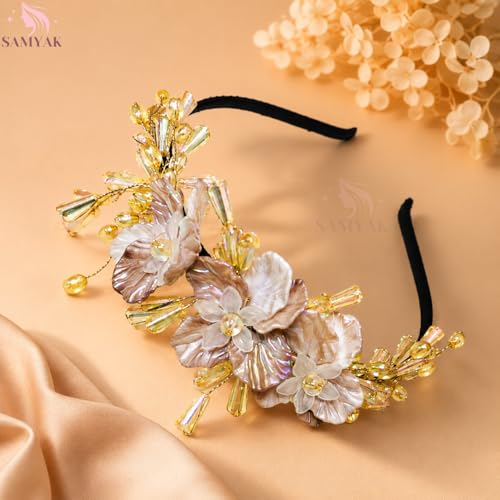 Image of Samyak Pearl & Crystal Hair Band Accessories For Women & Girls, Stylish Tiara Headband For Wedding Party Juda Bun Fashion For Bridal Hair Decoration Accessory