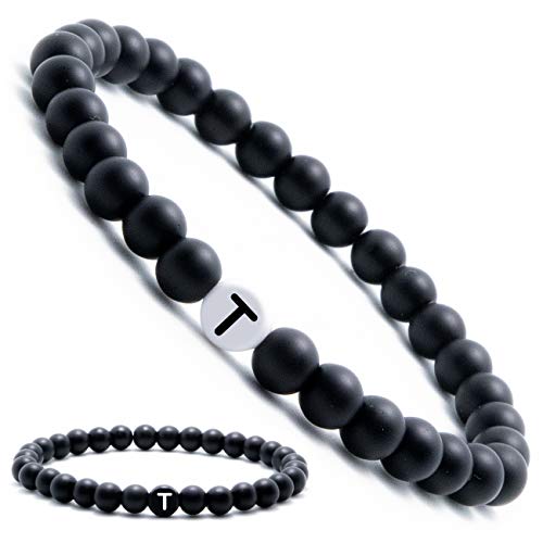 Bracelets personnalisés pour couple avec perles d'onyx - Bijoux individuels pour hommes et femmes (autres disponibles), 16 centimeters, onyx, 16-17 cm