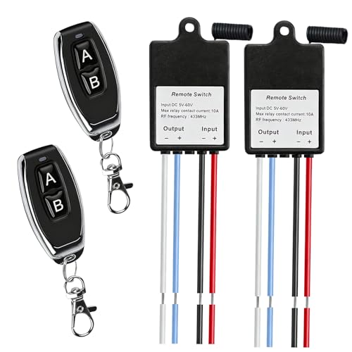 Interruttore remoto radiocomandato, interruttore radio con telecomando, impermeabile, 5 V, 6 V, 12 V, 24 V, interruttore remoto wireless, 5 – 60 V DC 10 A, per porte da garage, moto