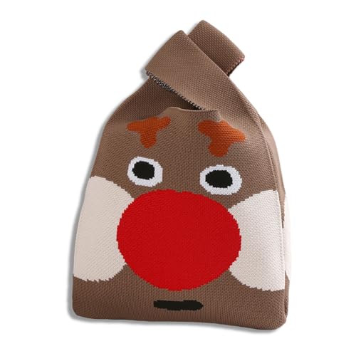XnxnzhHo Bolsa de Natal para mulheres, linda bolsa de pulso de malha pequena, bolsa de nó japonês, design de rena, para meninas, presente de festa de Natal, compras, trabalho