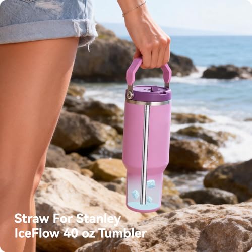 Image of Metal Straws for Stanley IceFlow 40 oz Flip Straw Lid Tumbler, Stainless Steel Replacement Straws for Ice Flow 40oz Cups
