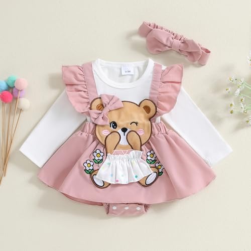 Newborn Baby Girl Clothes Cute Little Bee Romper Dress Ruffle Sleeve Stripe Bodysuit + Headband Fall Winter Outfit2