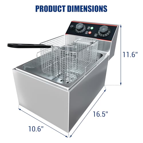 GarveeHome Commercial Deep Fryer with Basket, 6.3 QT/6 L Stainless Steel Electric Countertop Fryer with Temperature Control for Restaurant and Home Use,1500 W
