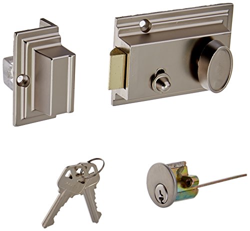 Defiant 1-3 8 in. x 2-3 8 in. Single Cylinder Satin Nickel Deadlatch Lock