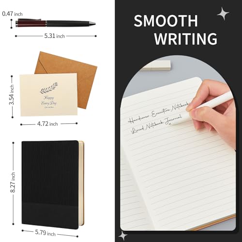Image of TSFPapier A5 Lined Notebook with Pen & Gift Box 216 Pages PU Leather Journals for Women Men 100GSM Thick Paper College Ruled Notebook for Gifts,School,Travel,Business,Work,Home Writing (Black)