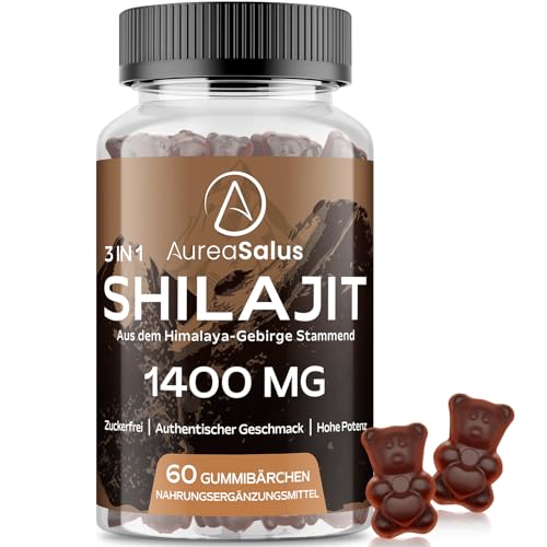 Gominolas de Shilajit 1400 mg, alta dosis, sin azúcar | Suplemento premium del Himalaya con ácido fúlvico y oligoelementos, 60 gominolas veganas