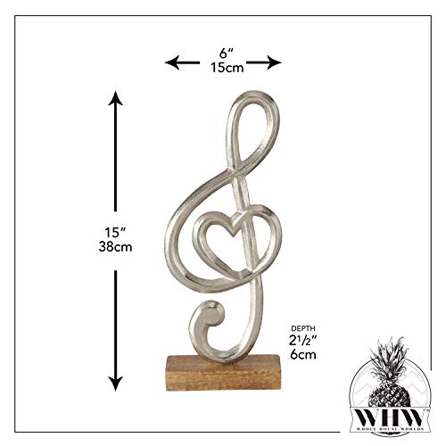 Whw Whole House Worlds Virtuoso Music Sculpture, Hand Cast Silver Metal, Gallery Base, Mango Wood, Aluminum, 6 L X 2 .5 W X 15 H Inches (15.0 L X 6.0 W X 38.0 H Cm) #TOP2
