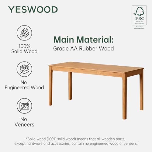 Image of YESWOOD Solid Wood Computer Desk, Vintage Home Office Desk, Writing Desk, Mid Century Modern Wood Desk for Home Office, Study, Gaming Natural Wood 55.11 inch W