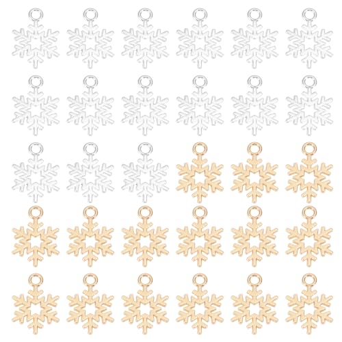 Image of PATIKIL Snowflake Charm, Alloy Winter Christmas Hollow Snowflake Star Charm Pendants for Jewelry Making DIY Crafting Necklace Bracelet Earring-100Pcs(Rose Gold/Bright Silver)