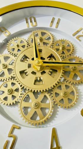 Image of Moving Gear Wall Clock, Round, Gold and Rose Gold Finish, Options (White, Set of 1 Clock)
