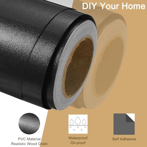 Image of uxcell Wood Grain Tape, 2 inch x33 Ft Self Adhesive Wood Grain Repair Patch for Baseboards, Doors, Floor Repair, Furniture Home Decor Pearl Black