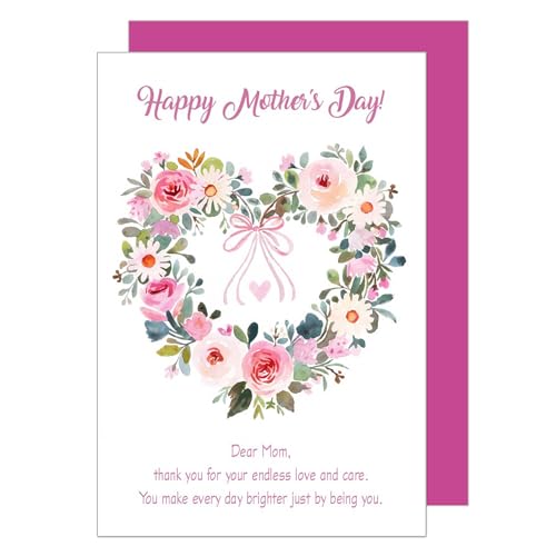 Edition Seidel Premium Greeting Card with Envelope. Mother's Day Card For Mom Mother Grandma Heart Flowers Lovely Saying (MT122 SW2026)