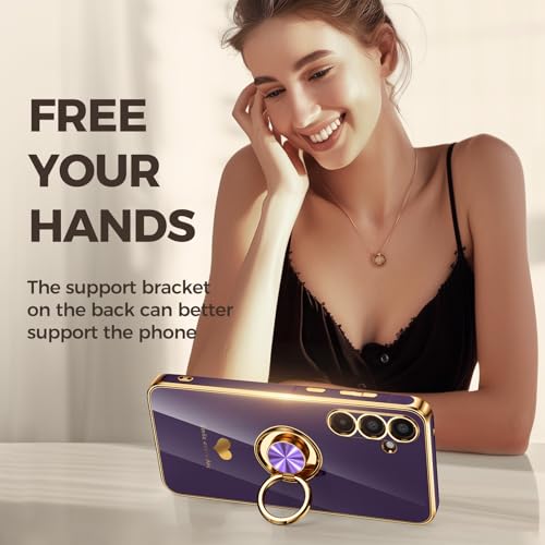 Nonional for Samsung Galaxy A35 5G Case with 2 Pack Screen Protector, 360° Rotatable Ring Holder [Luxury Hearts Pattern] Plating Gold Edge Slim Soft Phone Cover Case for Galaxy A35 - Purple by Nonional - Used condition - Image 4