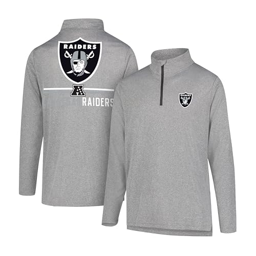 Ultra Game NFL Men's Super Soft Quarter Zip Long Sleeve T-Shirt, Las Vegas Raiders, Heather Gray, XX-Large