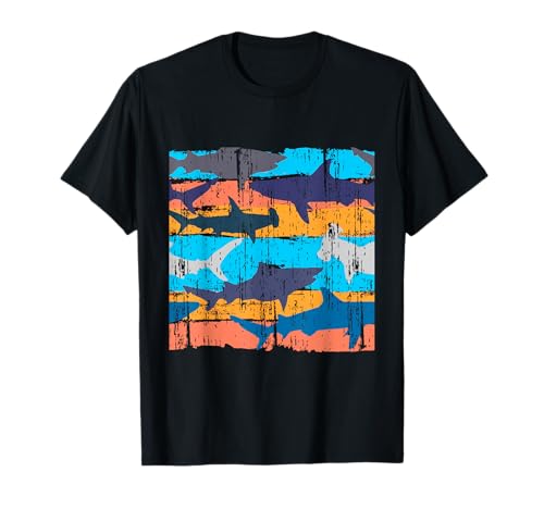 Types de Requins dans Le Graphique Vintage coloré Grunge T-Shirt