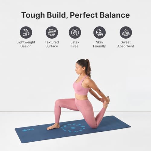 Image of Cult Aroma Infused TPE Yoga Mat 6 mm Anti Skid Non Slip Exercise Mat with Carry Bag for Yoga Workout Gym Blue