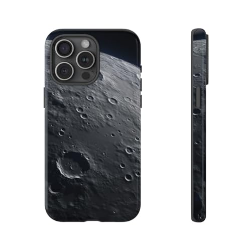 Coque iPhone 15 Pro Max grise texture lune cratérée rigide et brillante