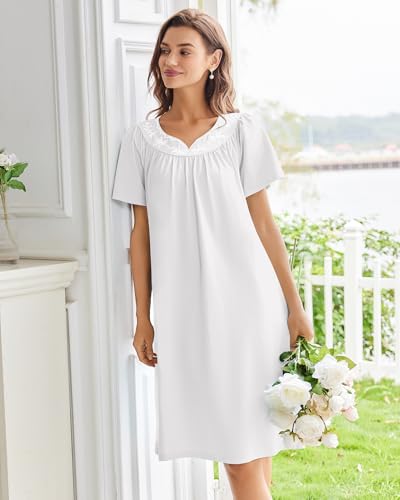 Image of Ekouaer Moo Moos for Women House Dress With Pockets Cotton Nightgowns Short Sleeve Night gowns Embroidered Mumu Dress
