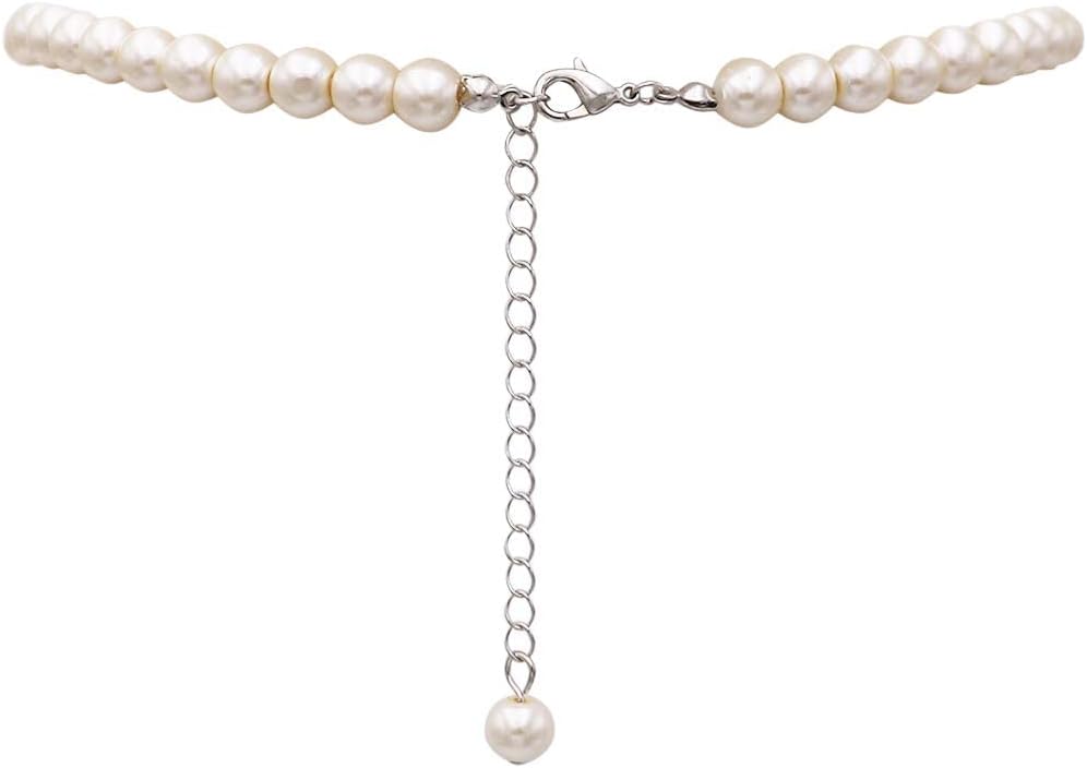 Rosemarie & Jubalee Women's Simulated 8mm Glass Pearl Necklace Strand And Dangle Earrings Set, 16"-18"+3" Extender