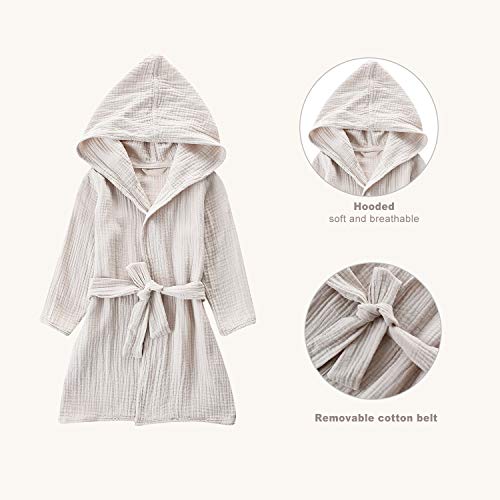 Image of TADO MUSLIN Organic Cotton Toddler Bathrobe, Soft and Breathable Baby Robe for Kid, Boy& Girl Hooded Robe Muslin