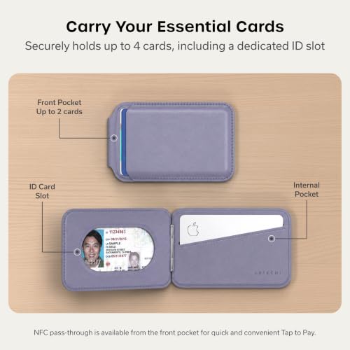 Image of Satechi Magnetic Magsafe Wallet, Double Flap Stand Card Holder, 4 Slots with Front NFC Pass-Through, Adjustable Phone Attachment for iPhone 17 /16 /15 /14 /13 /12, Travel Accessory - Purple