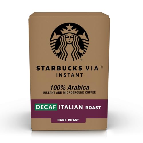 Starbucks VIA Instant Coffee, Dark Roast Coffee, Decaf Italian Roast, 100% Arabica, Single-Serve, 1 Box (50 Packets)