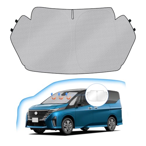 J-PREMIS ニッサン 新型 セレナ C28 フロントガラス サンシェード serena C28 6代目 2022年-現行 車用サンシェード UVカット 遮光シェード 日よけ ハンドルサンシェード 遮光 断熱 暑さ対策 車中泊 折り畳み式 ハニカム設計