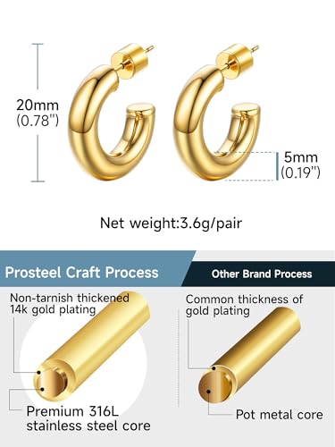 Image of Stainless Steel Chunky Hoop Earrings For Women, Minimalist and Chic, Black /Gold Plated, Round Hoops Earrings Hypoallergenic, Size: 30mm /40mm /60mm /80mm, Come with Box