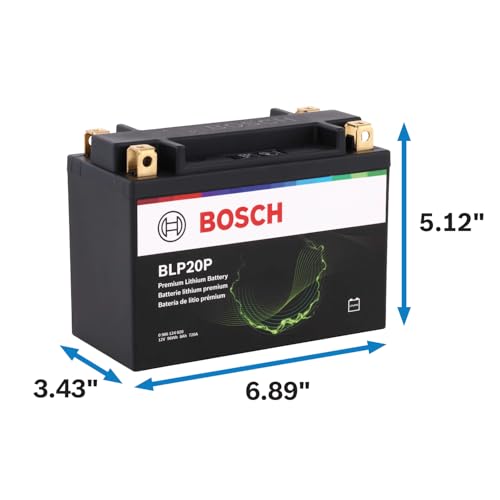 Image of BOSCH BLP20P Premium Lithium PowerSport Battery - Fast Charging and 4X Longer Life - Group 20, 12V, 480 CA - Ideal for Motorcycles, ATV /UTVs, Scooters, Jet Skis + More; 6.89 inchL x 3.43 inchW x 5.12 inchH
