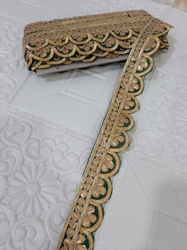 Image of Designer Golden Zari Lace Border for Ethnic Dress Blouse Saree Dupatta Lehenga Chunri Craft Decoration Sewing Embroidery Decorative Trim Roll Red and Gold (RM-LACE47-2)