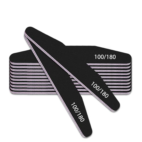elzle 10 PCS Professional Nail Files Set 100/180 Grit Double-Sided Emery Board Nail File Nail Styling Tools Pet Grooming Tools for Home and Salon Use Half-Moon(Black)