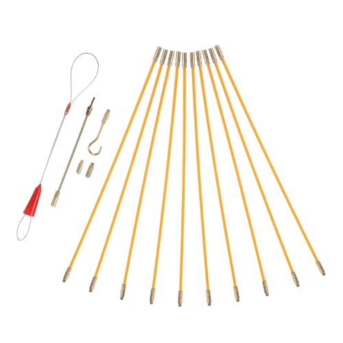 Toddmomy Kit Pasacables de Fibra de Vidrio 33 CM 10 Piezas Extractor y Accesorios para Cableado Eléctrico en Paredes Herramienta Profesional para Instalaciones en Hogar y Obra