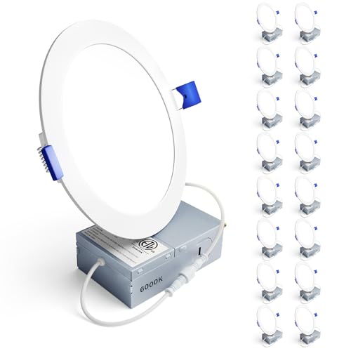 Image of Ensenior - 16 Pack, 6 Inch Ultra Thin Ceiling Recessed LED with Junction Box, 6000K Clear White, 12W 110W Eqv, Dimmable Can-Killer Downlight, 1050LM High Brightness - ETL & Energy Star Certified