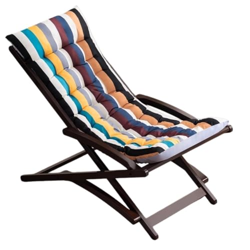 Highdi Cojin para Tumbona Jardín Exterior, 7 cm de Grosor, Cojín Reclinable Cómodo Respaldo Colchoneta con Correas para Silla de Jardin, Silla Mecedora, Patio, Balcón (Rayas,45x125x7cm)