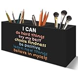 LIANGEAGOM Inspirational Pen Pencil Holder Organizer for Desk Accessories, Boho Classroom Decor, I Can Do Hard Things Motivational Wooden Box Signs Decorations for Counseling Office Desk Tabletop