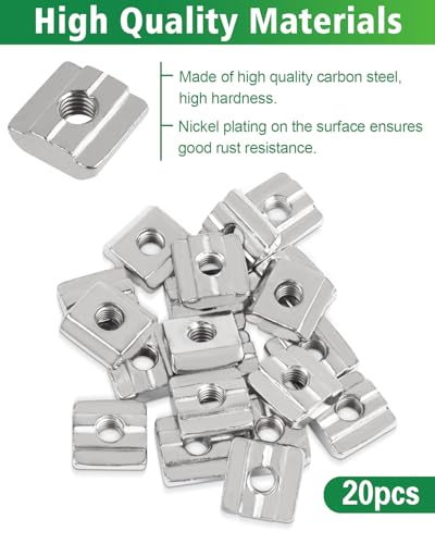 Yeepeo 20 Stück Nutensteine Nut 8 - Typ B, M8 Nutsteine Set T-Nut Kohlenstoffstahl T Nutenstein Set für Aluminiumprofil-Extrusionsschlitz 30-Serie