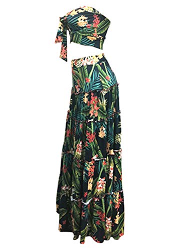 Andoer Conjunto de duas peças feminino saia superior recortado com estampa floral bandeau sem mangas