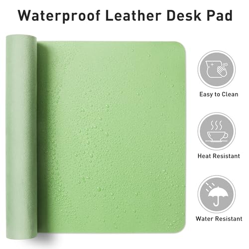 Image of Aothia Leather Desk Pad Protector, Office Mat, Large Mouse Pad, Non-Slip PU Leather Blotter, Laptop Pad, Waterproof Writing Pad for Office and Home (17 inchx48 inch, Foam Green)