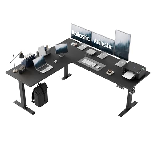 Image of Agilestic 75 Inch L Shaped Standing Desk Adjustable Height, Corner Standing Desk, Sit Stand Up Computer Table, Splice Board, Black