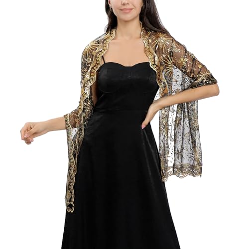 Ladiery Sequin Stars Moons Shawls and Wraps for Evening Dresses,Women sparkly Sheer Mesh Wedding Shawls for Evening Party2