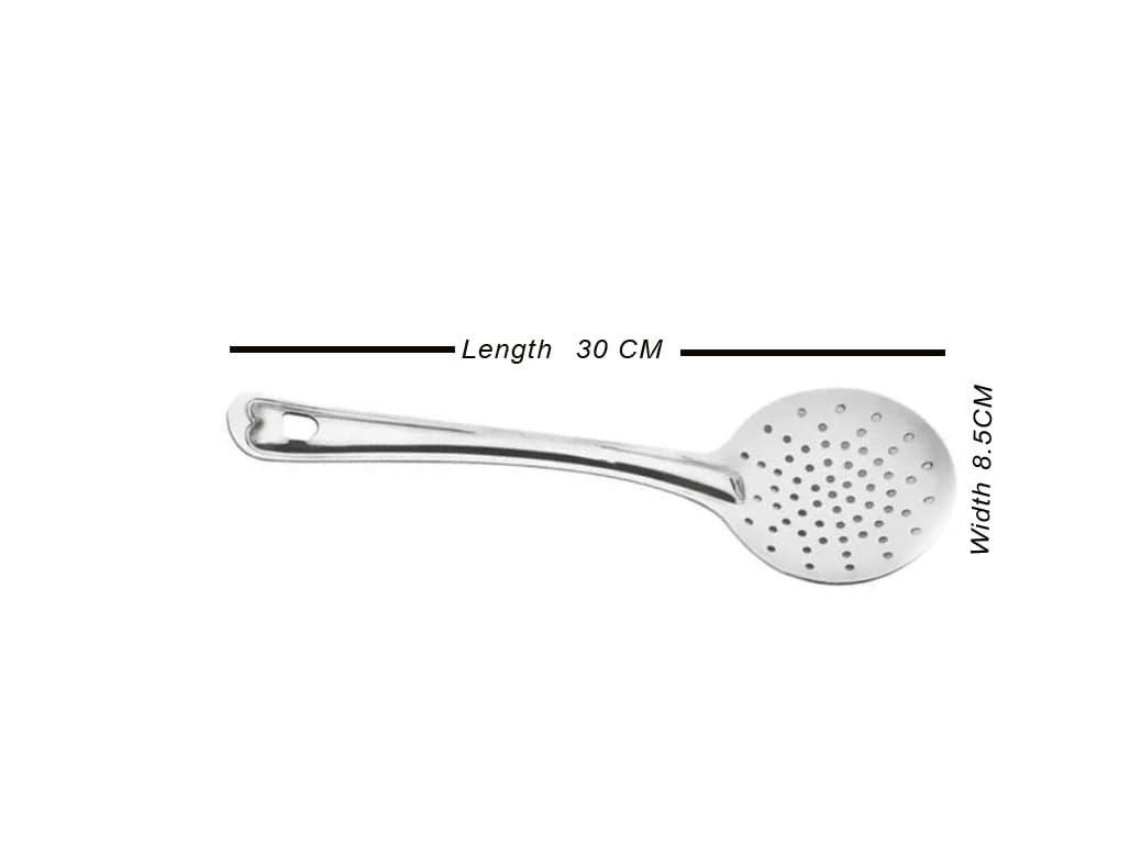 KRIPT 9 Skimmer Spoon for Frying Stainless Steel., 30X8.5X2 Cm, Silver