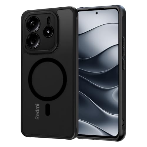 AOMYKE für Redmi Note 14 5G Hülle Magnetisch Handyhülle für Redmi Note 14 5G [Kompatibel mit MagSafe] Transluzente Matte Anti-Fingerabdruck Kratzfeste PC Rückseite + TPU Bumper Schwarz