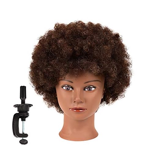 9'' Afro Mannequin Head With 100% Human Hair Training Head Hairdresser Manikin Cosmetology Doll Head For Hairdresser Practice Styling Braiding With Free Clamp Stand (SY-human hair)