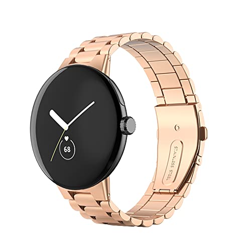 KONAFEI Armband Kompatibel mit Google Pixel Watch Uhrenarmband, Edelstahl Metall Doppelte Faltschließe Ersatzarmband, Rosegold Cover