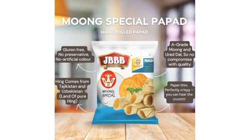 Image of JBBB Moong Special Plain Papad 400g Pack | Homemade Crispy Tasty Moong Daal Papad with Traditional Indian Spices | Crispy Indian Snacks Easy Digestive Rajasthani Snack for Lunch, Dinner & Daily Eating