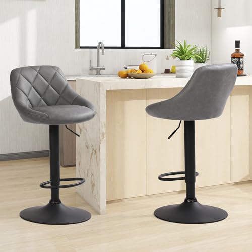 Millhouse DM585 Modern Bar Stools Set, Leatherette Exterior, Adjustable Swivel Gas Lift, Black Footrest for Breakfast Bar, Counter, Kitchen (DM585 Vigo Grey) - Image 3