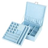 NEX Jewelry Box Organizer, Two-Layer Lint Jewelry Display Storage Case with Lock, Ideal for Girls and Women(Blue)
