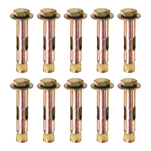 M METERXITY 10-Pack Hex Expansion Bolt, M12x80mm Colored Galvanized Iron-Carbon Steel External Hex Expansion Bolts, Anti-Corrosion Metal Bolt for Concrete/Dry Brick/Block Walls