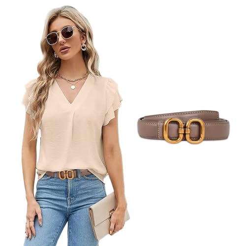 Image of Aurolran Women's Fashion Classic Metal Buckle Leather Belt with Jeans Dress